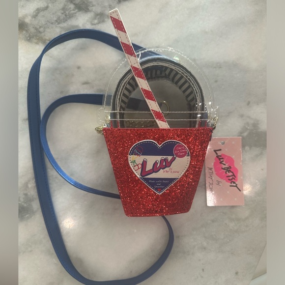 Rare Betsey Johnson Luv Cherry Ice Cream Drink Crossbody Bag NWT –Glittery Retro - Picture 1 of 4